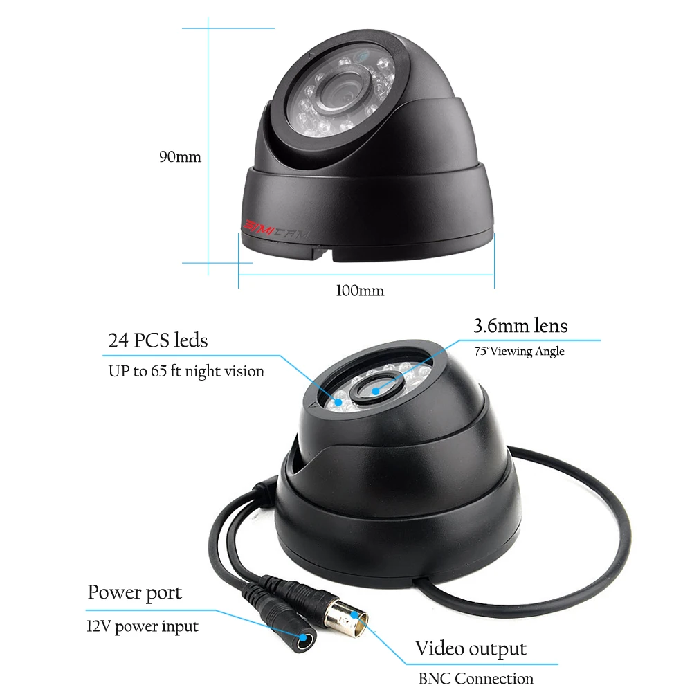 Система видеонаблюдения аналоговая AHD 4CH DVR 2 шт купольная камера 720 P/1080 P Крытая инфракрасная камера видеонаблюдения комплект системы безопасности