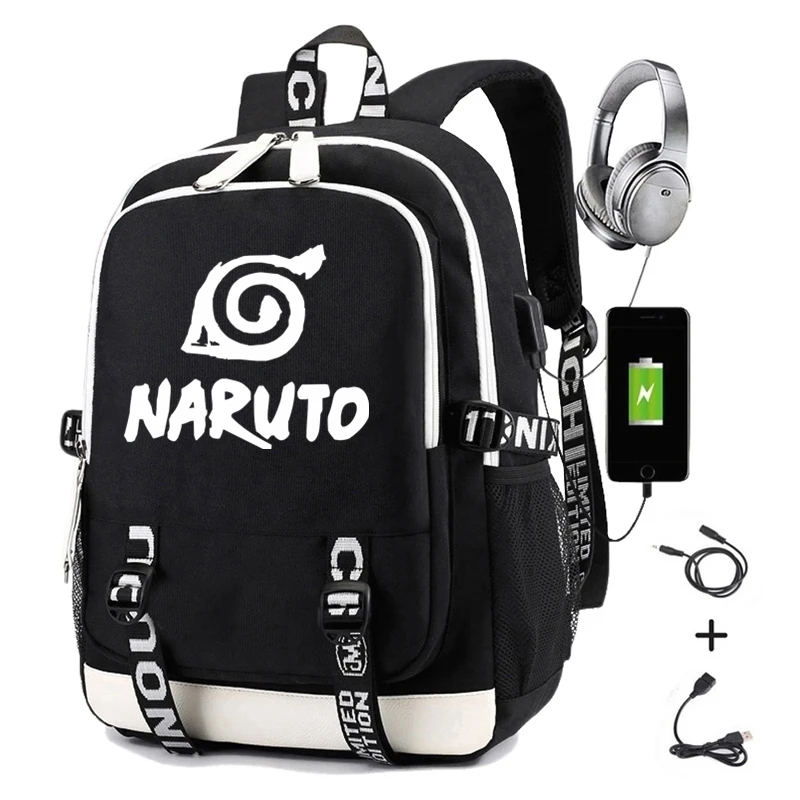 Рюкзак Naruto для мальчиков и девочек школьный ранец с Usb-зарядкой принтом