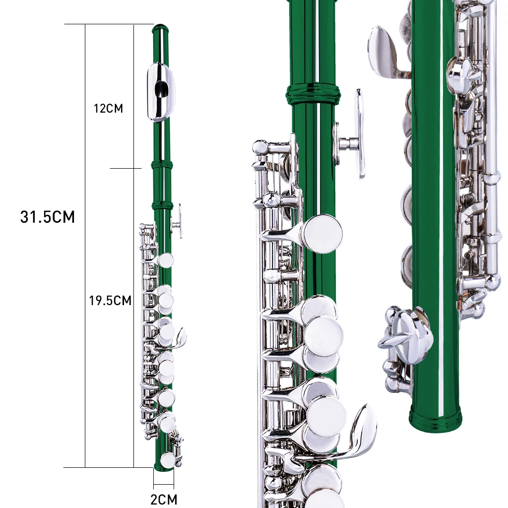 Excellent Nickel Plated C Key Piccolo Green Color W/ Case Cleaning Rod And Cloth And Gloves Cupronickel Piccolo Set