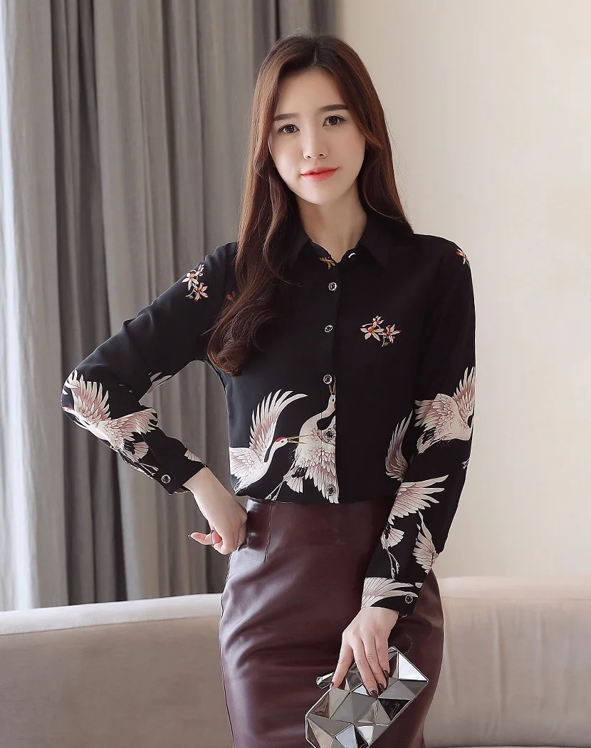 Blusas mujer de moda осень длинный рукав элегантная шифоновая блузка тонкий китайский стиль Женская блузка рубашка плюс размер рубашка