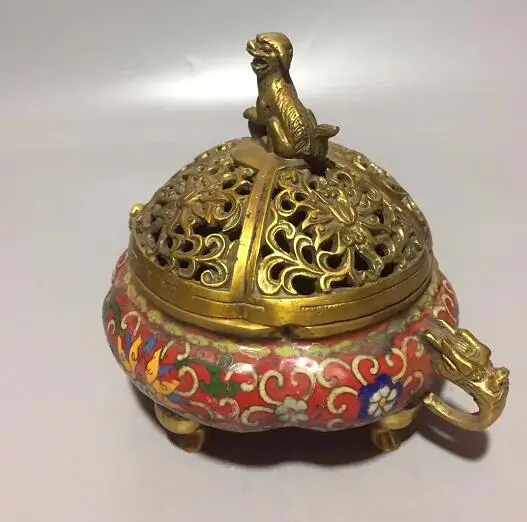 Китайское резное бронзовое изделие Cloisonne ладан горелка выдалбливают лев собака ценсер подарок Домашнее украшение