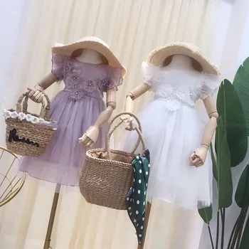 

Roimyal Wholesale 2019 New princess girls dress short sleeeve lace embroidery flower ball gown summer Ceremony kids clothes 3-8y