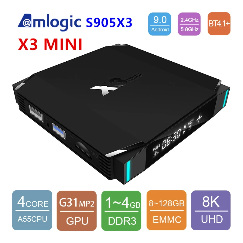 

2020 TV box Ax3mini Amlogic s905x3 WIFI Media player 4-core 8K network set top box Netflix Play Store x3 mini Android 9 IPTV Box