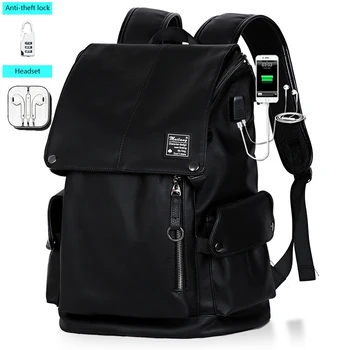 

New USB Waterproof Men Women Backpack 15.6 Inches Laptop Back Pack Large Capacity Backpacks PU Leather Casual School Bags