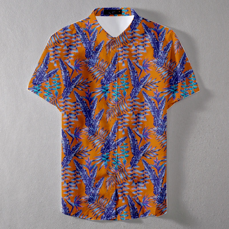 Summer Short Sleeve Hawaiian Colorful Leaf Custom Man Casual Shirt - Цвет: Style3