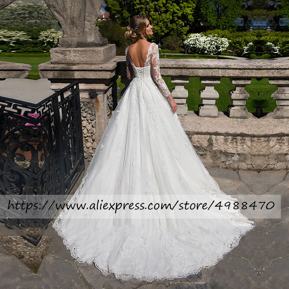Vestido De Novias Свадебное платье на шнуровке с длинными рукавами винтажное свадебное платье размера плюс Кружевные Аппликации Свадебные платья