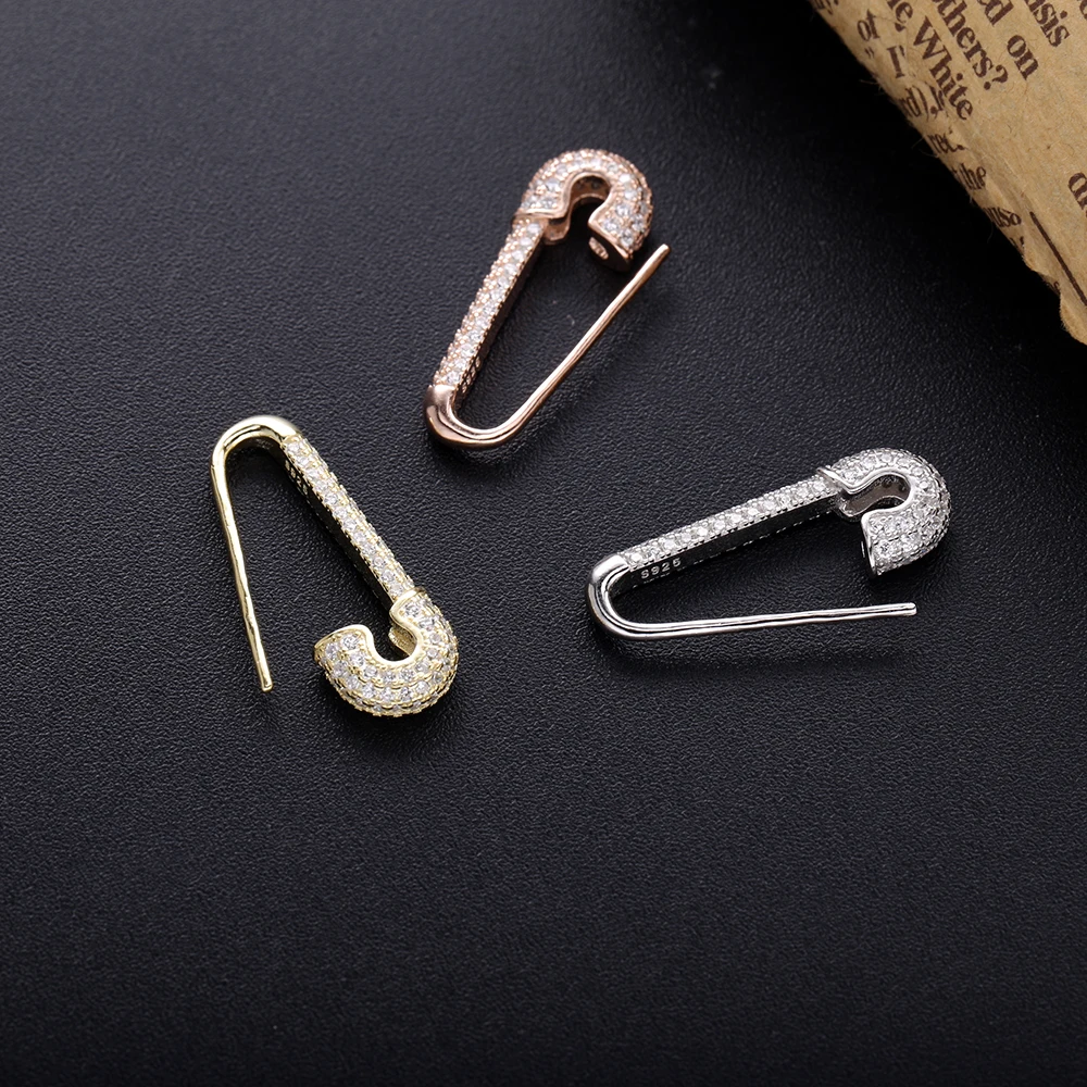 Slovecabin Micro Pave Safety Pins Pulse Ear Cuff Single Earring 925 Sterling Silver With CZ Original Design 2019 Simple Jewelry
