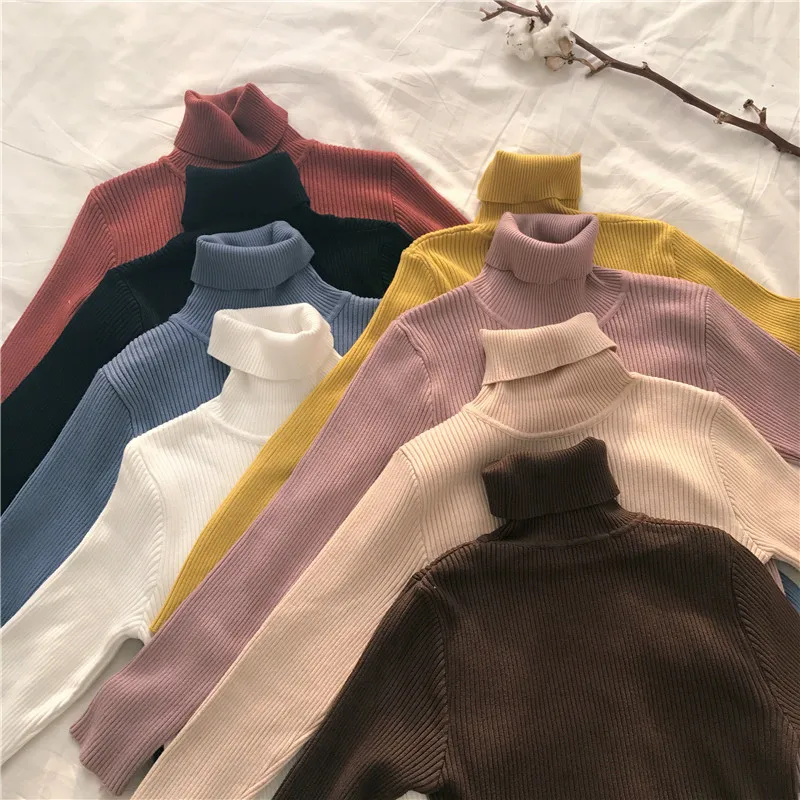 

Casual Turtleneck Sweater Women Autumn And Winter Candy Color Long-sleeved Pullover Warm Soft Solid Female Sweater Lady Sweater