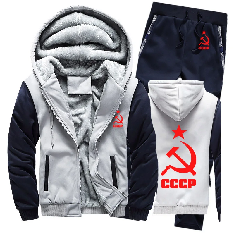 Зимний флисовый утепленный спортивный костюм CCCP, русские толстовки, мужские повседневные теплые свитшоты из СССР и Советского Союза, куртка+ штаны, комплекты из 2 предметов - Цвет: 816