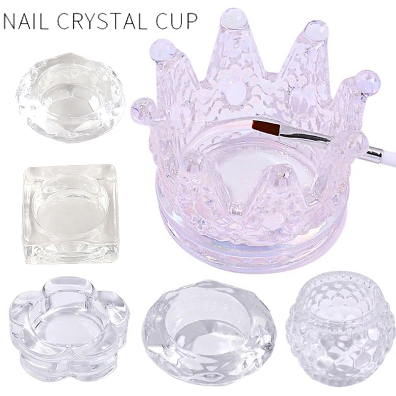 1Pcs 13Styles Clear Acryl Vloeistof  Crystal Glass Cup Nail Liquid Container Mini Bowl Dappen Dish Holder Nail Tool