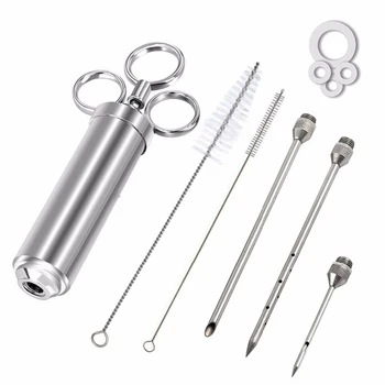 

New 2 Oz Meat Injector Syringe Poultry Marinade Flavour Injector Meat Seasoning Injectors BBQ Kit Kitchen Tools With 3 Needles