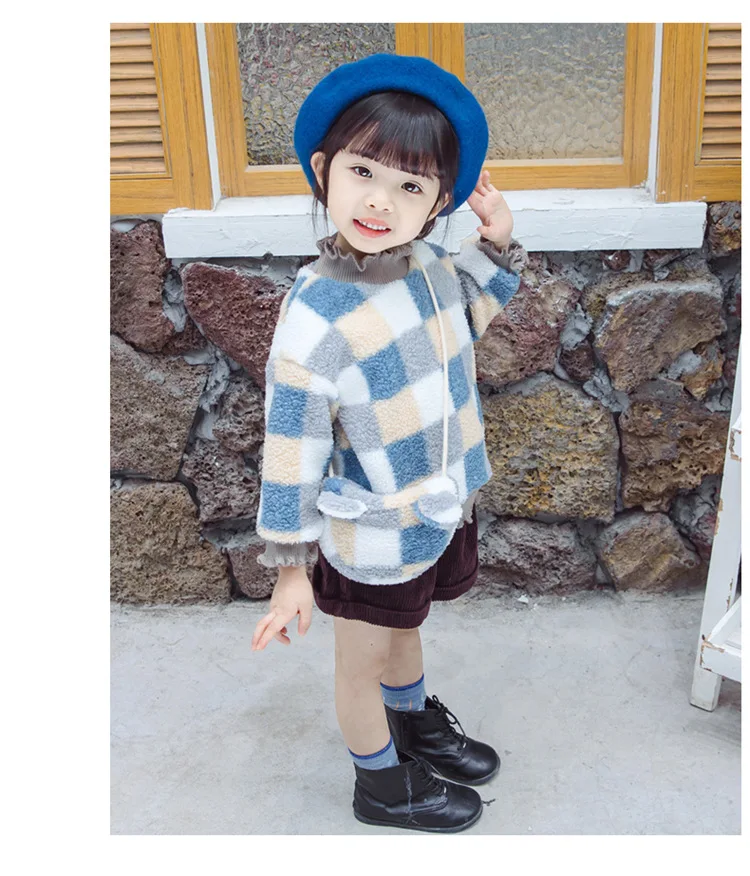 Детский осенний свитер для маленьких девочек; стиль; шерстяной свитер в клетку; детская одежда; 19
