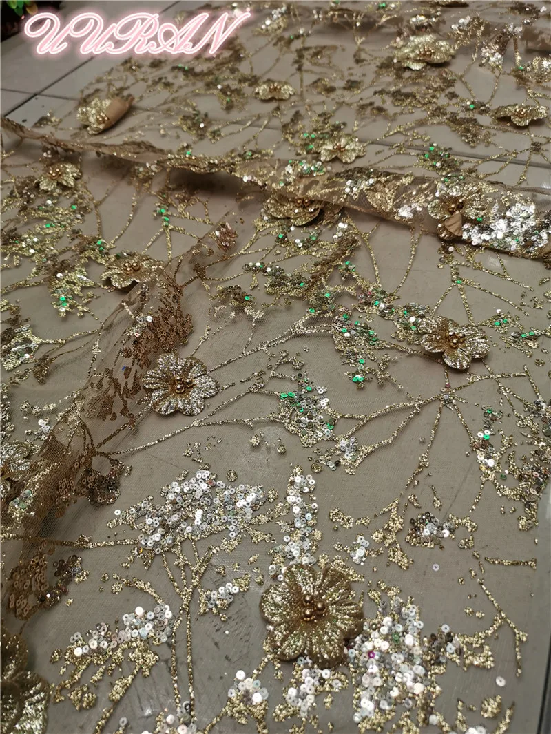 3d цветок бронзовая сетка Градиент Горячие золотые блестки ткань платье сцена Свадебное Платье Блестки Ткань