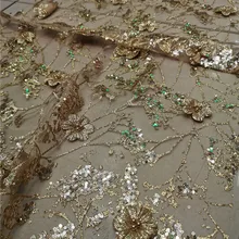 3d цветок бронзовая сетка Градиент Горячие золотые блестки ткань платье сцена Свадебное Платье Блестки Ткань