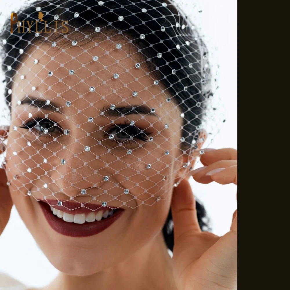 JM06 Rhinestone Women's Fascinating Veil Retro Charming Hat Bridal Veil with Headhoop Birdcage Wedding Women&rsquo;s Fascinator