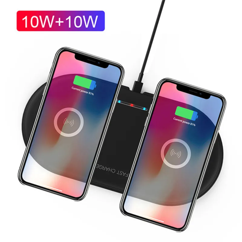Dual 10W Black 2 в 1 двойное QI Быстрое беспроводное зарядное устройство для iphone 11 XS MAX X 8 20 Вт 10 Вт Быстрая зарядка для samsung S10 S9 huawei P30 Pro mate - Цвет: Dual 10W Black