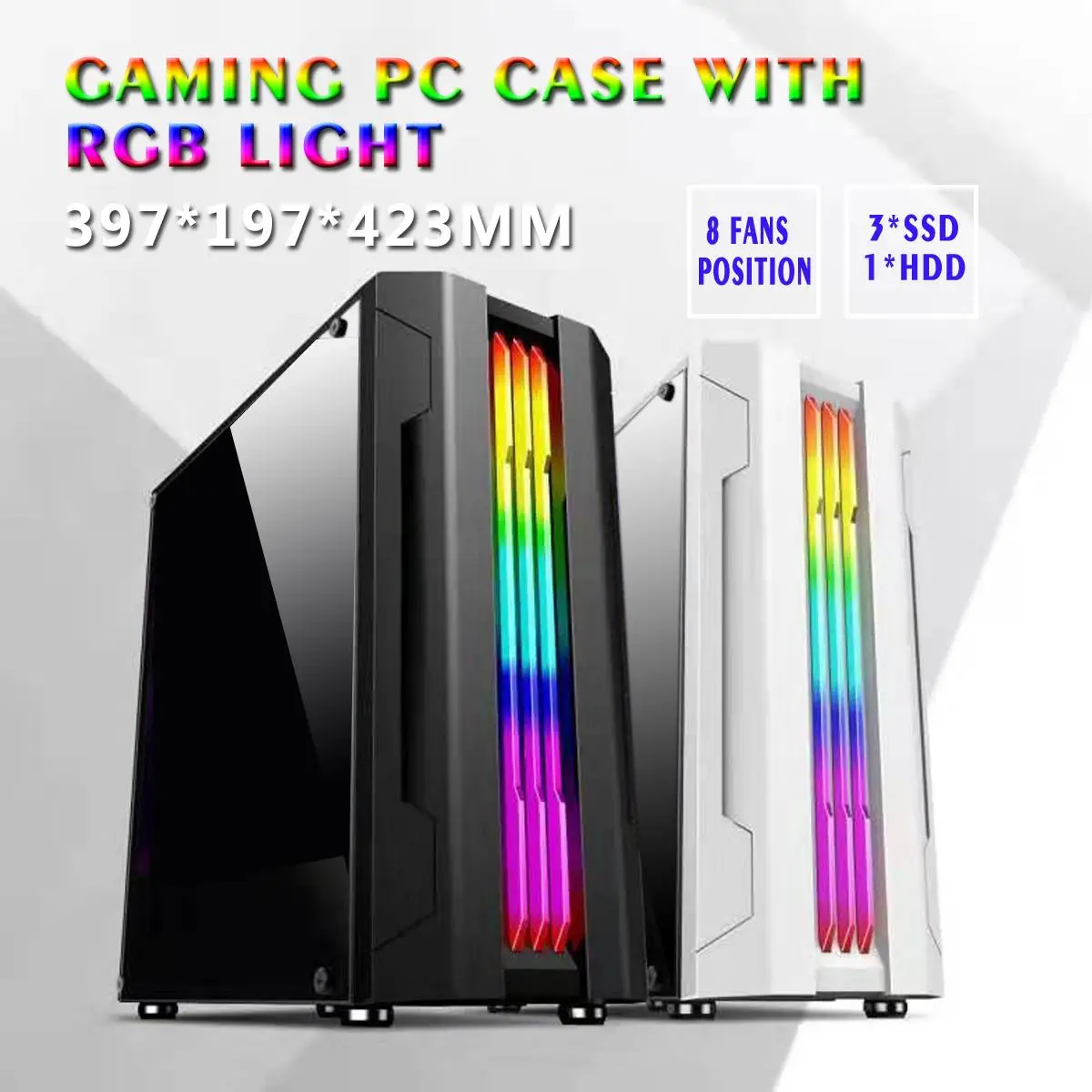 

Electric Contest Pc Case with Rgb Light Acrylic Side Board 3SSD 1HDD ATX/MATX/ITX 8 Fans 280mm Graphics Card 397*197*423mm