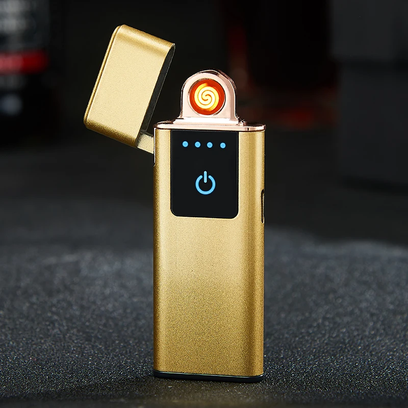 Двусторонняя зажигание USB электрическая зажигалка для сигарет ветрозащитные Плазменные дуговые зажигалки Вольфрамовая нагревательная катушка Зажигалка гаджеты для мужчин - Цвет: Gold