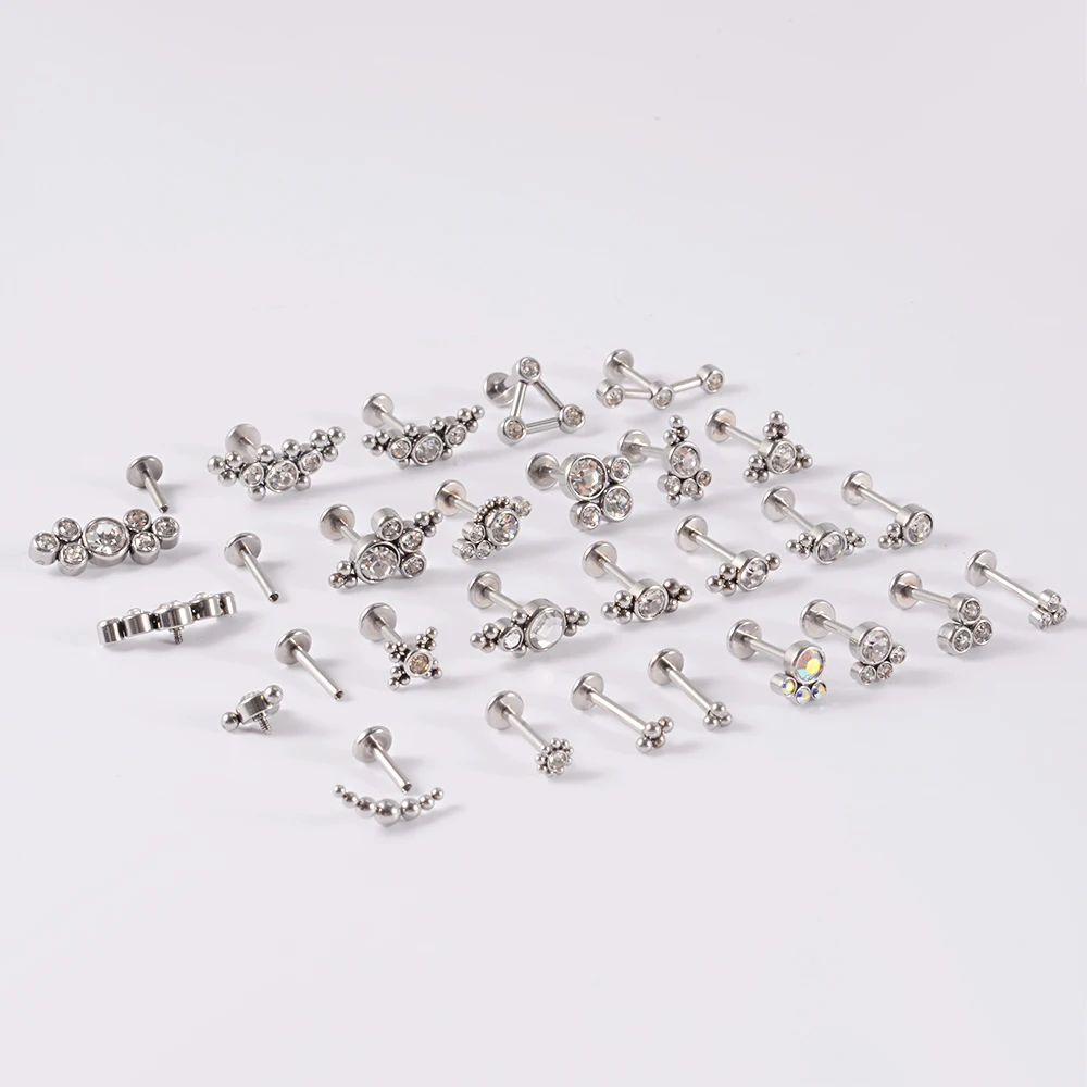 G23 Titanium&Steel Zircon Labret Lip Ring Ear Stud Ear Tragus Cartilage Helix Conch Lobe Piercing Earrings Body Jewelry 16g 1pcs piercing jewelry body piercing earrings ear piercing jewelry ear studs metal jewelry body piercing jewelry body jewelry