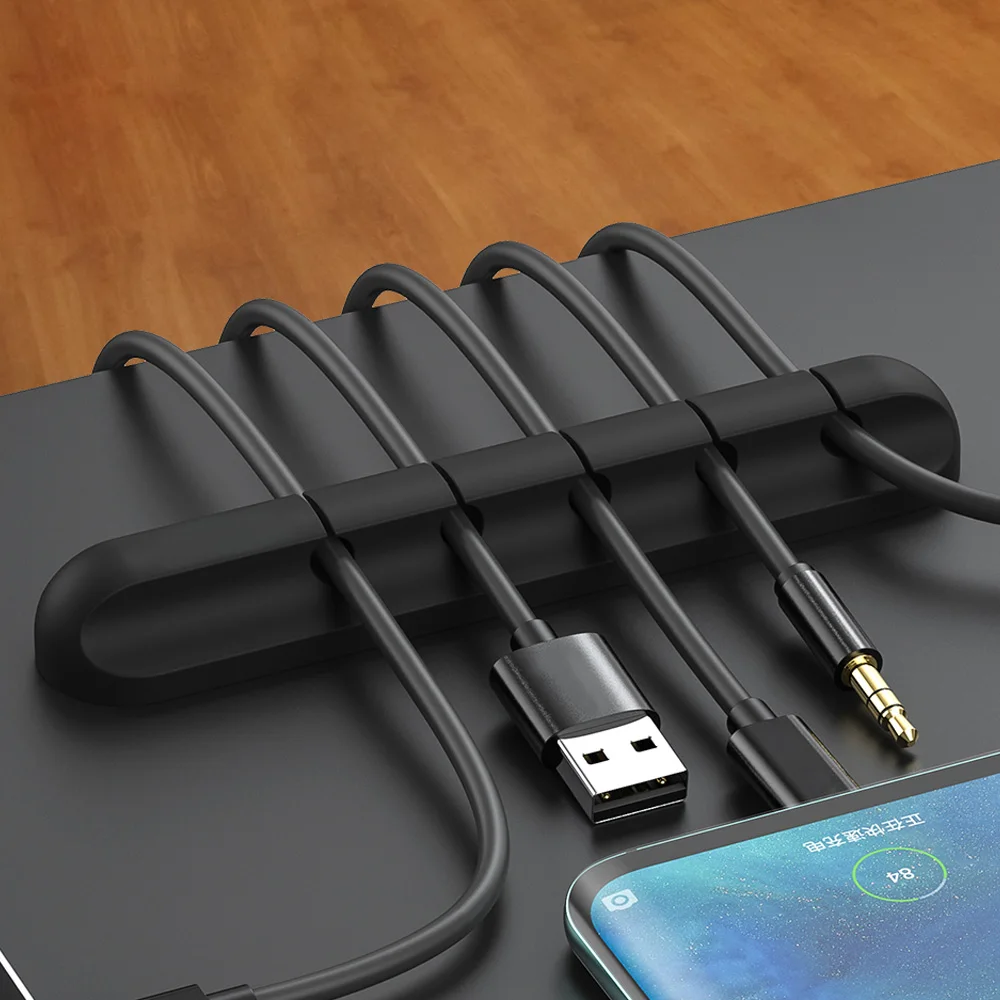 

Cable Winder Silicone USB Cable Organizer Cable Clamp Desktop Tidy Management Clips Cable Holder for Mouse Headphone Wire Black