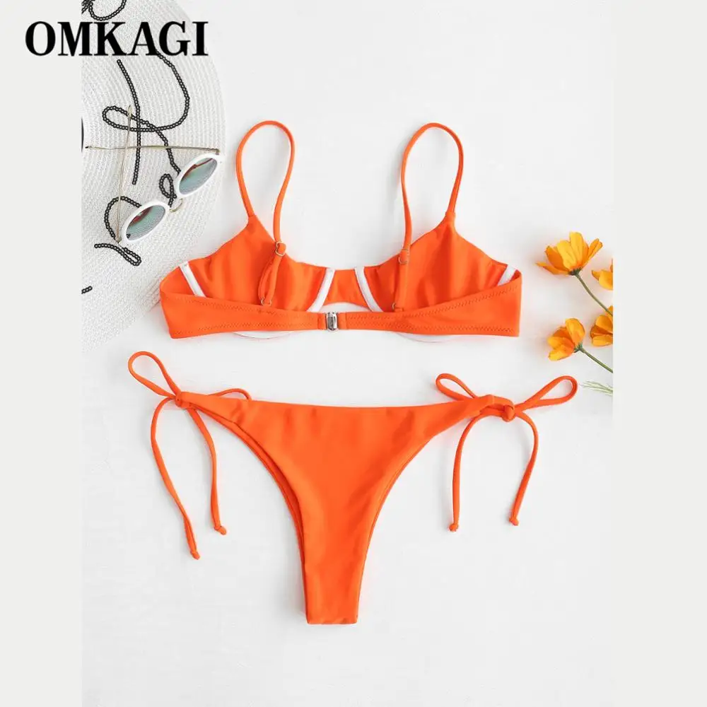 OMKAGI New Bikini Solid Swimwear Women Mini Thong 2021 Summer Swimsuit Bikini Set Brazilian Biquini Push Up Swimsuit Female womens swimwear