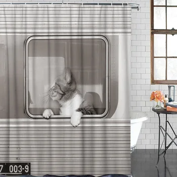 

Waterproof Polyester Fabric Shower Curtain Pet Theme Cute Cat Pattern Shower Curtain