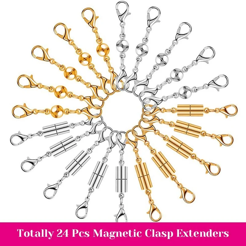  12 Pieces Magnetic Necklace Clasp Locking Magnetic Jewelry  Clasp Closures Bracelet Extender for Woman Jewelry Making Round Necklace  Clasp Closures, Oblate and Cylindrical (Gold, Silver)