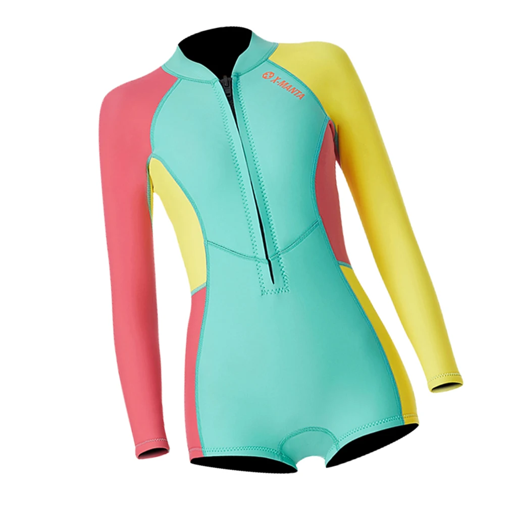 Women 1 Piece Wetsuit Front Zip Long Sleeve Diving Swimwear Women's Full Body Scuba Surfing Diving Wetsuits