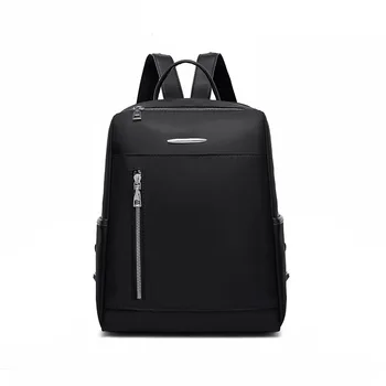 

Business Luxury Soft Oxford Zipper Backpack Simple Women Leisure Travel Large Capacity Shoulder Bag Solid Black Laptop Daypack