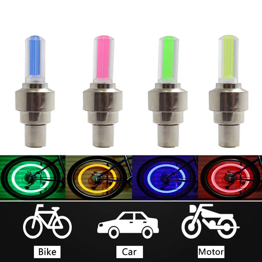 

2PCS Bike Car Motorcycle Wheel Tyre Valve Cap Flash LED Light Lamp Caps On Car Wheels Tires Accessories Auto Car-styling