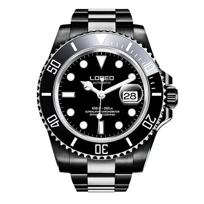 LOREO 9201 Германия 200 м archetype diver's watch автоматический самоветер царапинам светящийся Водонепроницаемый Календарь Мода Бизнес - Цвет: black dial