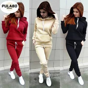 

2020 Autumn Winter 2 Piece Set Women Hoodie Pants Tracksuit Pullover Sweatshirt Trousers With Pockets Tracksuit Suits