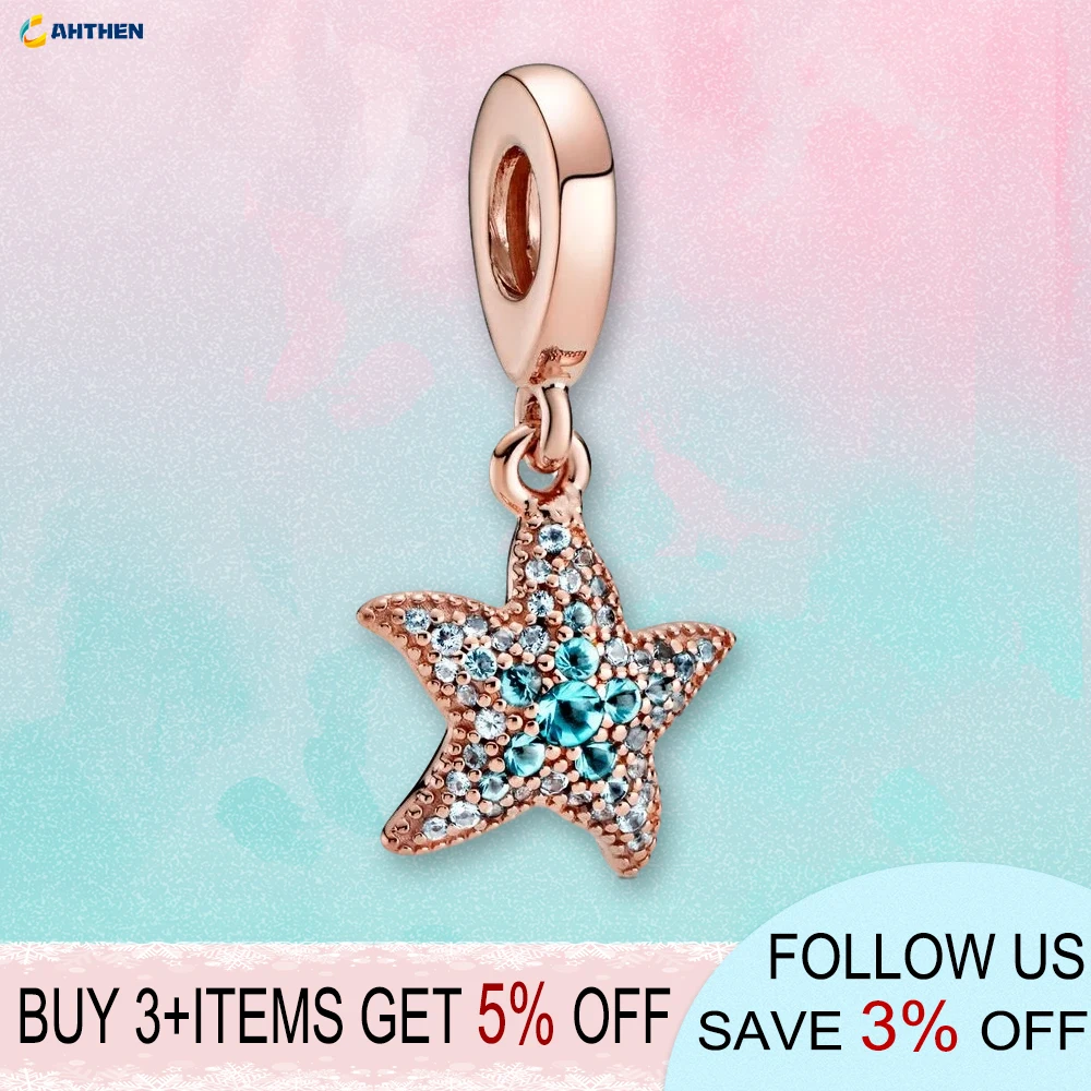

2020 Summer New 100% 925 Sterling Silver Beads Sparkling Starfish Dangle Charms fit Original Pandora Bracelets Women DIY Jewelry