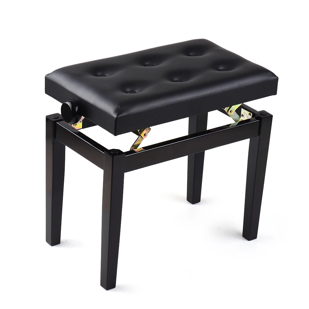 HY-PJ009 Black Wooden Piano Bench Stool Adjustable Height Soft Cushion Padded Keyboard Instrument |