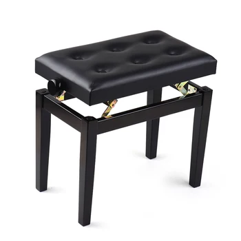 

HY-PJ009 Black Wooden Piano Bench Stool Adjustable Height Soft Cushion Padded Keyboard Instrument