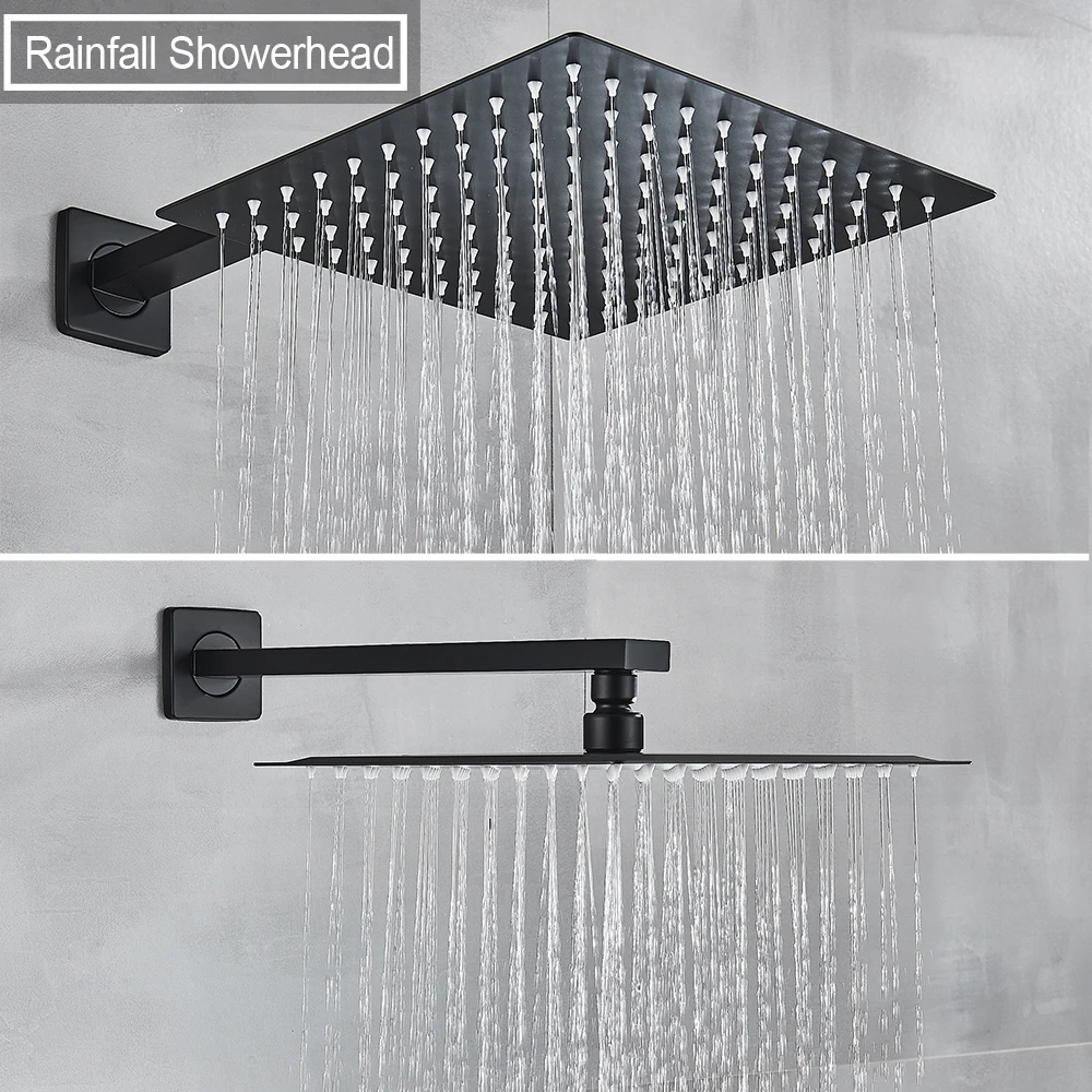 Bathroom Shower Faucet Set Waterfall Matte Black Bathroom Shower Faucet Black Digital Shower Faucets Set Rainfall Head Digital Display Mixer Tap