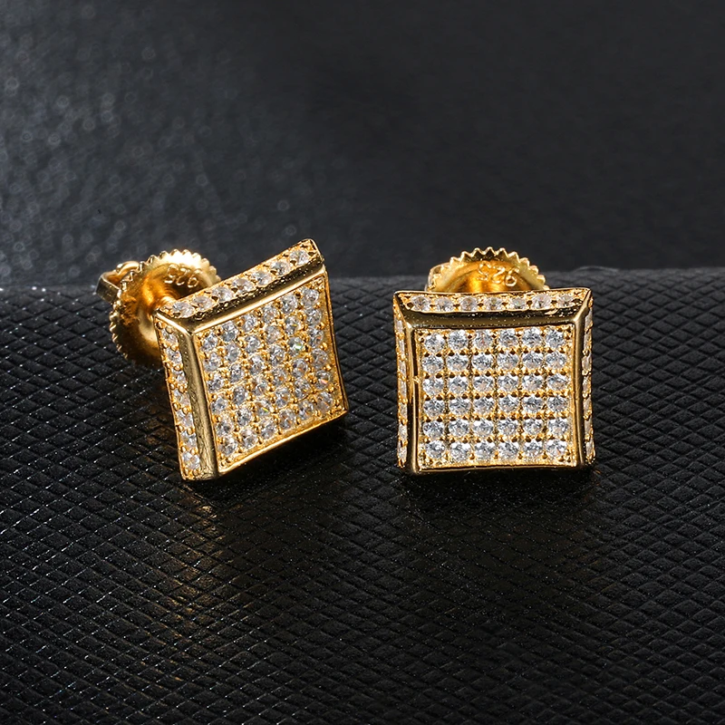

BOBFELOU Gold Color Iced Out Square Bling Stud Earring Men Hip Hop Luxury Rhinestone Geometry Stud Earrings For Women Jewelry