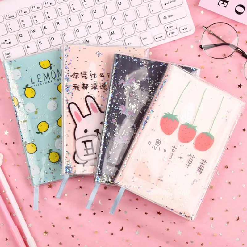 

1Pcs Cute Monthly Weekly Planner Agenda Diary Notebook PVC Cover Water Sequins Inside For Kids Gift