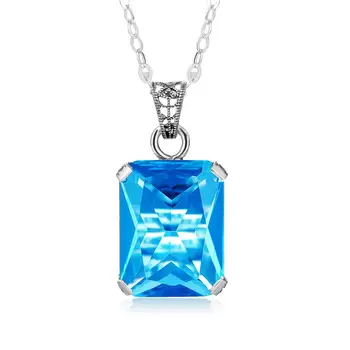 

Szjinao Silver Pendant For Women Real 925 Sterling Silver Blue Topaz Gemstone Rectangle Fashion Jewelry Neo-Gothic Wedding Gift