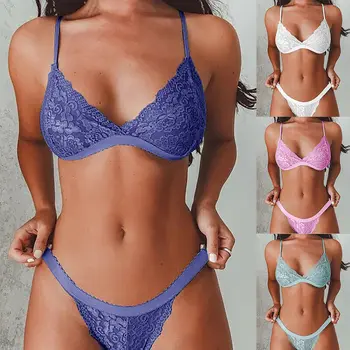 

New 6 Color Women Sexy Lace Underwear Seamless Triangle Cup Push Up Bra Set Summer Breathable Adjustable Bralette Lingerie Pink