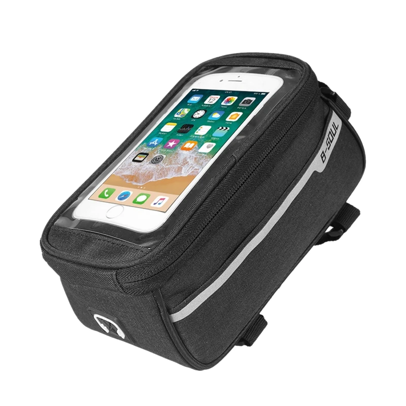 B-SOUL Waterproof Bicycle Bags Touch Screen Cycling Bags Panniers Bike Frame Front Tube Storage Bag 6.0 Inch(black