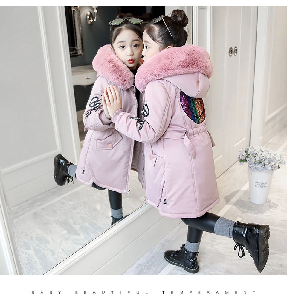Новое поступление, детская зимняя куртка для девочек, детские теплые пальто с капюшоном хлопчатобумажная с мягкой набивкой парка для девочек, верхняя одежда для девочек с мультяшным принтом