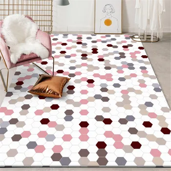 

Korean Pink plaid Girl Carpet Nordic Princess Style Cute Carpet For Kids Room Geometric Rug Bedside Mat Kitchen Floor Rug