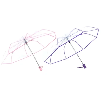 

2x Transparent Umbrella Automatic Umbrella Rain Women Men Sun Rain Auto Umbrella Compact Folding Windproof Style,Transparent & P