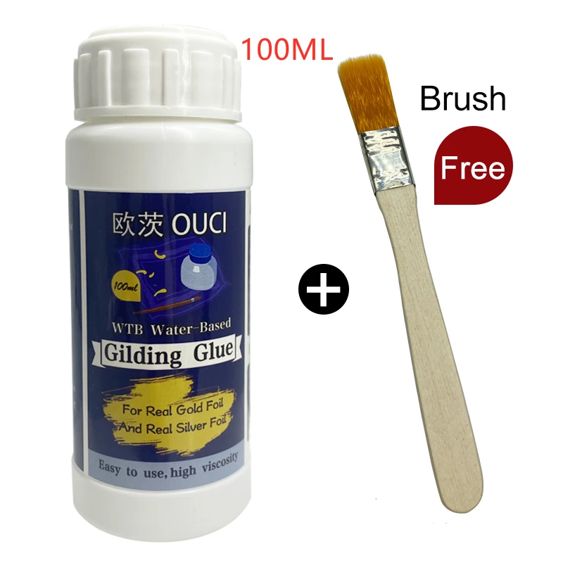 100ML/60ML Gilding Glue for Gold Leaf Foil Water-based Glue for Gold Foil Sheets Gilding Adhesive For Real 24k Gold Leaf 