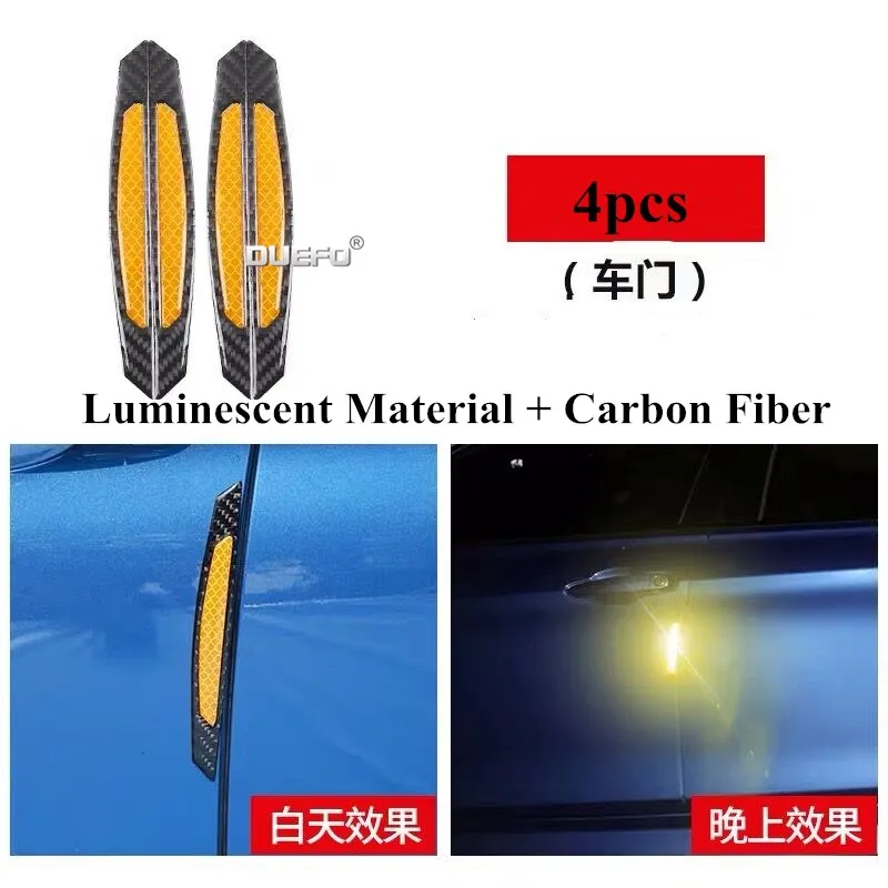 

4pcs Car Stickers Reflective Strips Carbon Fiber Warning Reflector Door Reflective Tape Auto Luminous Sticker Night Protect