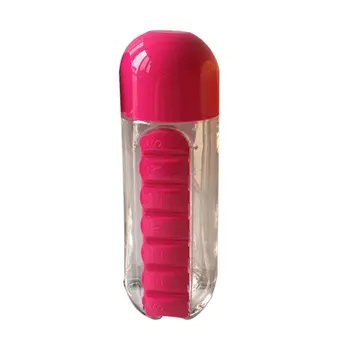 

Outdoor Carrying Convenient Two-in-one Plastic Single-layer Cylindrical Water Bottle With Medicine Box Capsule Cup
