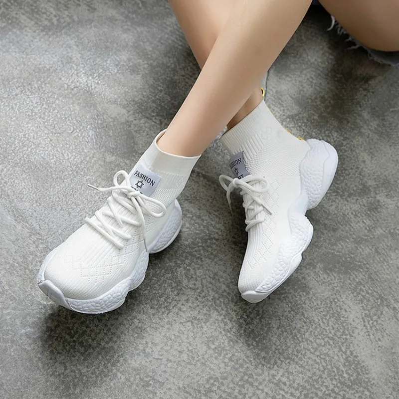 

2019 Female Spring and Autumn New Women's Espadrilles Shoes Muffin Thick Bottom Elastic Stockings Casual Student Shoes T1-33