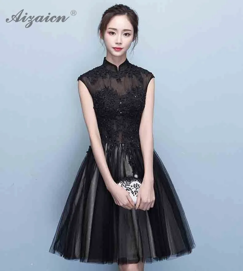 Летнее модное Черное вечернее платье Cheongsam, Современное женское элегантное Мини Qi Pao, Женские китайские вечерние платья, Qipao Robe originentale