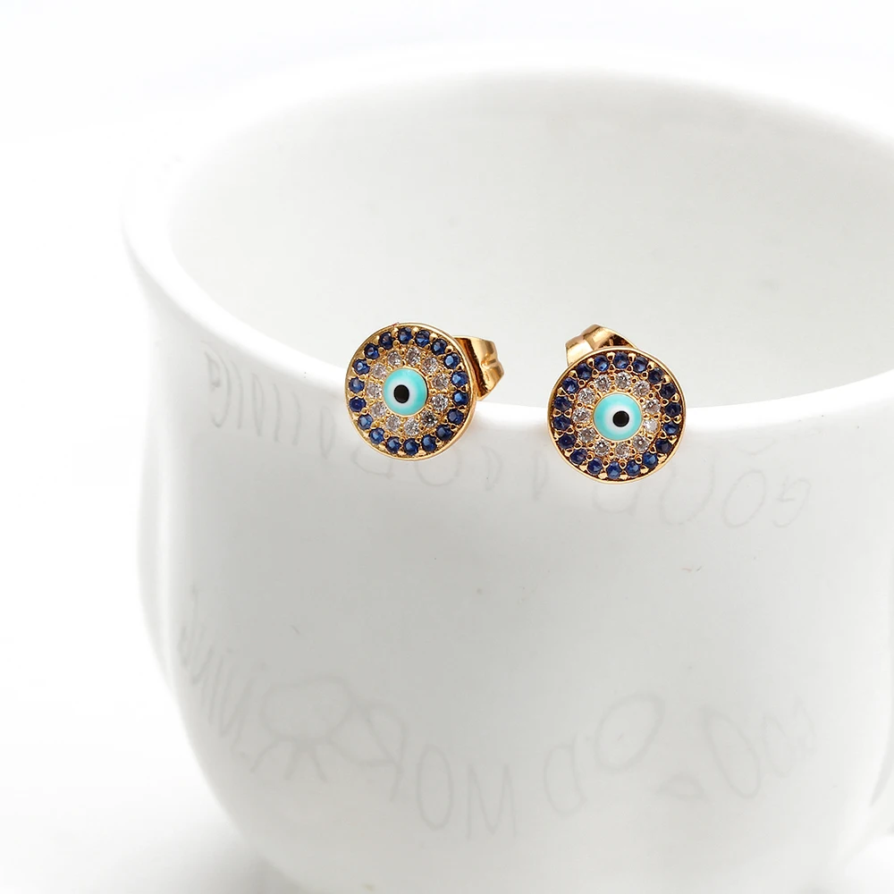 EVIL EYE синие серьги-гвоздики с цирконием золотого и серебряного цвета микро проложить турецкий глаз серьги ювелирные подарки для женщин девушек EY6515